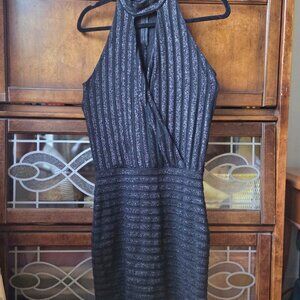 FILIPPA K Halter Mini Striped Black and Metallic Dress